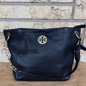 Everly Leather Hobo TORY BURCH black leather Pebble Retail 498.00